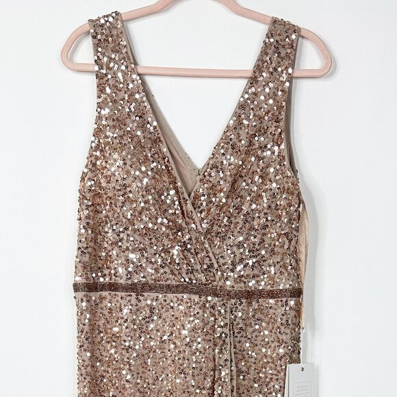 NWT Mac Duggal V-Neck High Slit Sequined Wrap Gown 16 Copper #8058 - Picture 7 of 11